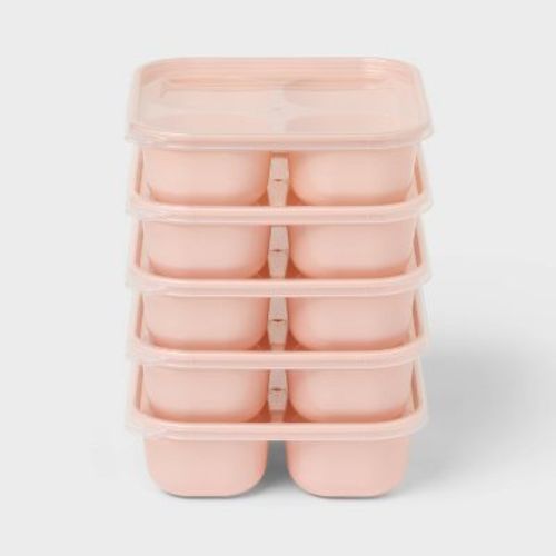 10pc (Set of 5) Plastic Divided Snack Food Storage Container Set Pink - Room Essentials™
