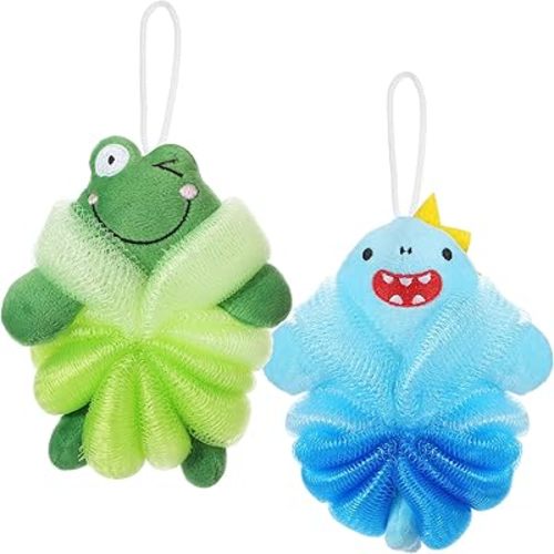 Nuenen 2 Pcs Kids Bath Loofahs, Shark, Frog