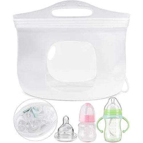 2L Silicone Microwave Steam Sterilizer Bag for Baby Bottles, Reusable Sterilizing Bag for Breast Pump Accessories, Pacifiers and Teethers, Great for Home and On-The-Go