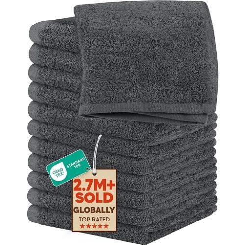 Utopia Towels 12 Pack Washcloths, 12x12 in, 100% Cotton, Grey