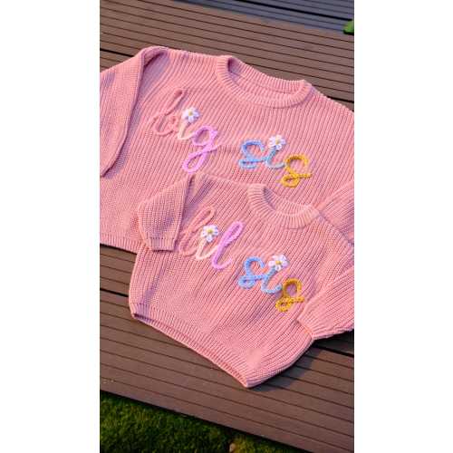 Big sister sweater, Pullover for Kids, Personalized Toddler Birthday gift, Knit Toddler Sweatshirt, Birthday Gift, Hand Embroidered Sweater