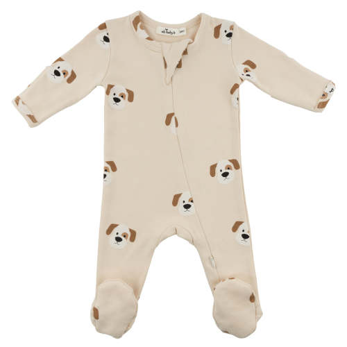 oh baby! Zipper Footies - Mini Puppy Faces - Natural