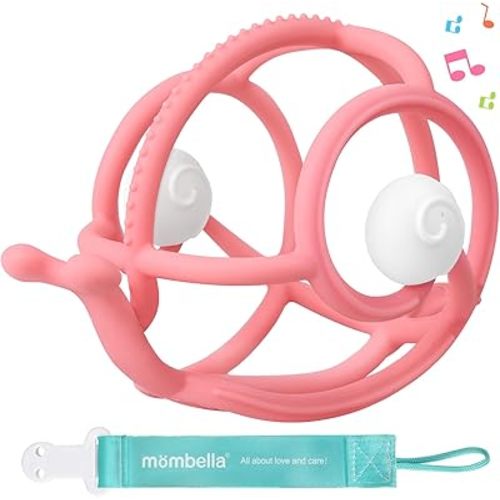 Mombella Snail Teething Rattle Toys for Babies 0-6 Months, Baby Teethers & Rattles Toys 6-12 Months, Silicone Infant Teething Toys for 3-9 Months Old, Great Newborn Gifts for Boys Girls, Pink
