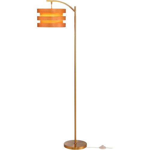 O’Bright Strata Wooden Floor Lamp - Mid Century Modern Standing Lamp with Layered Wood Shade, Tall Reading Lamp for Living Room, Bedroom, Office, Antique Brass, Light Oak, Horizon Shade
