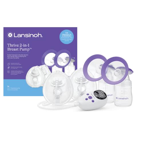 Lansinoh Thrive 2-in-1 Breast Pump, Electric & Hands-Free Wearable Cups | 2 Pumping Modes, 9 Levels Hospital Strength Suction, Quiet, LCD Display, Includes 2 Sets of 6 Ounce Collection Cups