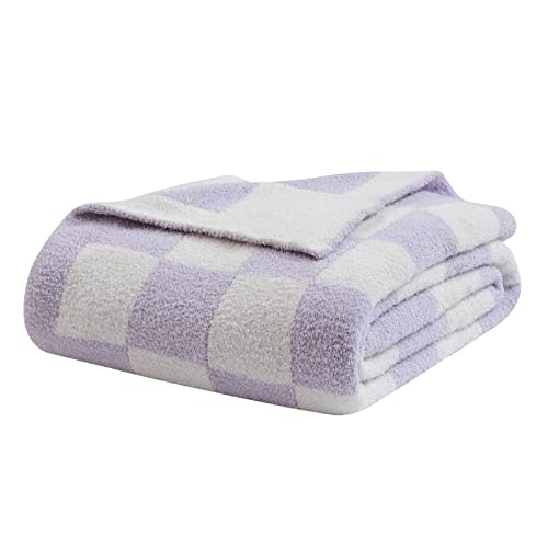 bearberry Fuzzy Checkerboard Grid Throw Blanket Soft Cozy Warm Microfiber All Season Blanket Decor for Couch Sofa Bed Travel Home (Purple, 50''x60'')