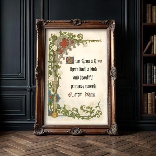 Custom Personalized name | Once upon a time, Prince or Princess | Kids room nursery wall art | Storybook fairytale| Medieval art matte print