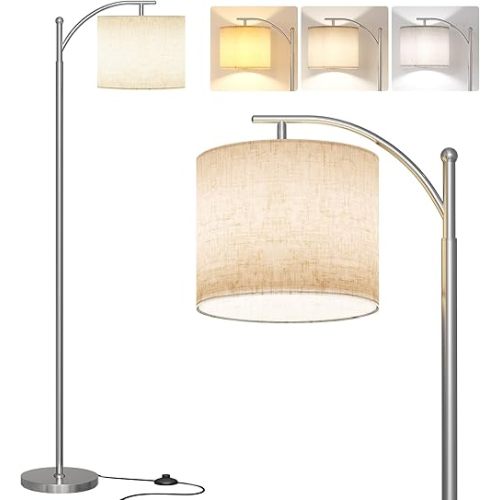 SUNMORY Arc Floor Lamp, Modern Floor Lamp with 9W 3 Color Temperatures Bulb, Metal Standing Lamps with Adjustable Hanging Lampshade, Tall Floor Lamps for Living Room, Bedroom, Office