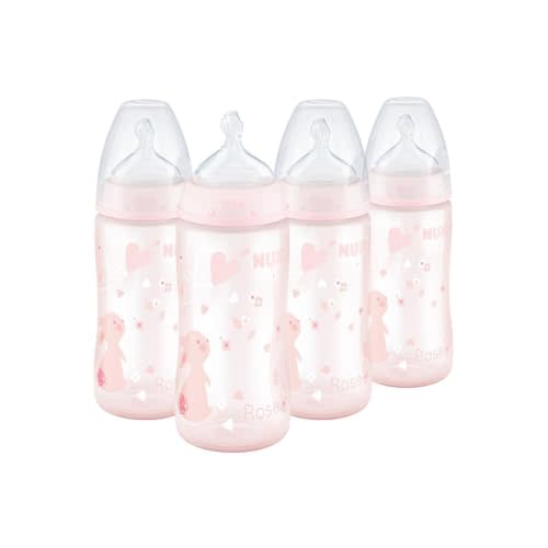 NUK Smooth Flow Anti Colic Baby Bottle, 5 oz, 4 Pack, Pink Bunnies,4 Count (Pack of 1)