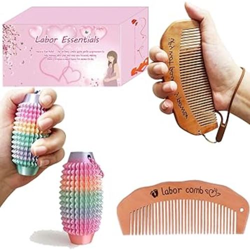 STEPHY Wooden Birth Comb & Pain Fidget Massager - Labor & Delivery Essentials Kit for Natural Pain Relief, Comfort During Childbirth - Pregnancy Must-Haves & Thoughtful Gift for Expectant Moms
