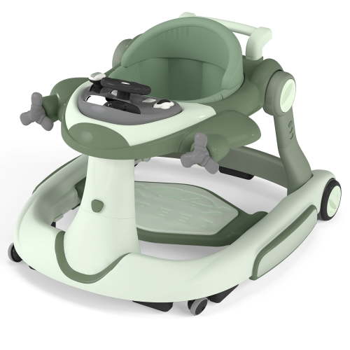 AILEEKISS 5-in-1 Musical Baby Walker with Wheels, Foldable Baby Walker for Boys Girls, Green