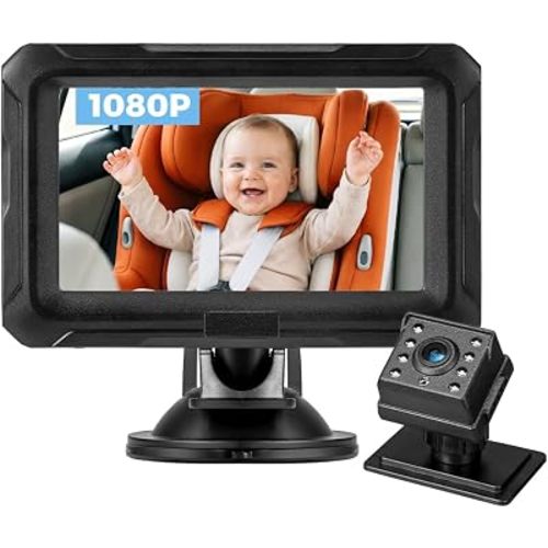 PlayPals Baby Car Camera, 4.3" HD 1080P Display, Rear-Facing Baby Monitor with Night Vision, 150° Wide Angle 360° Rotation Car Camera, Safe Driving Monitor for Infants