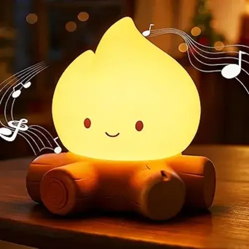 Campfire Night Light, Portable Flame Lamp with White Noise, Cute Silicone Flameless Candle Lights,Suitable for Kids lamp Bedroom, Indoor/Outdoor and Home Decoration