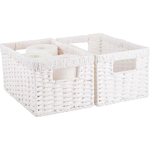 OIAHOMY Wicker Baskets, Paper Rope Storage Baskets for Organizing with Built-in Handles, 2 Packs-Brown
