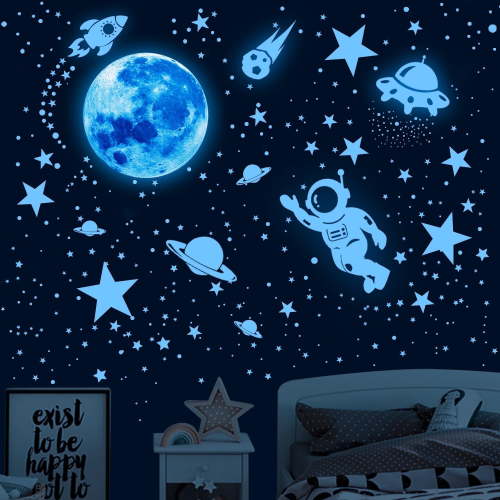 Neasyth 530 pcs Glow in The Dark Stars for Ceiling, Space Wall Decals Galaxy Planets Wall Stickers for Bedroom Nursery