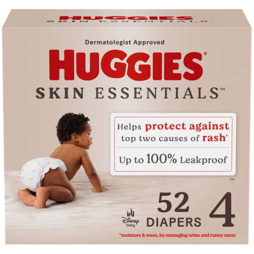 Huggies Skin Essentials Baby Diapers for Sensitive Skin, Size 4 (22-37 lbs), 52 Ct (Select for More)