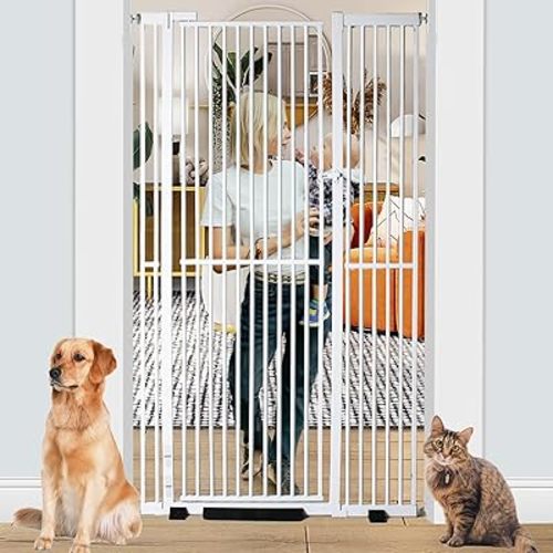 71 inch Extra Tall Gates for Cats, Adjustable 29.92" and 48.03" Wide Baby Gate, Pressure Mounted Full Door Pet Gate for Doorway, Stairs,House (White, 71 Inch)