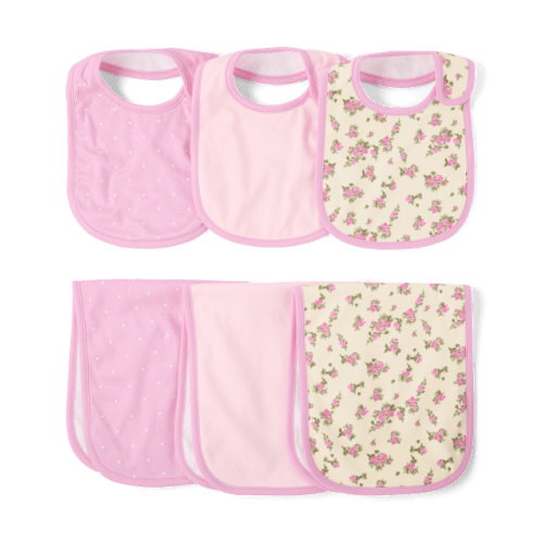 Baby Girls Floral Bib And Burp Cloth 6-Piece Set - Pink