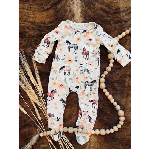Horse floral footed baby sleeper