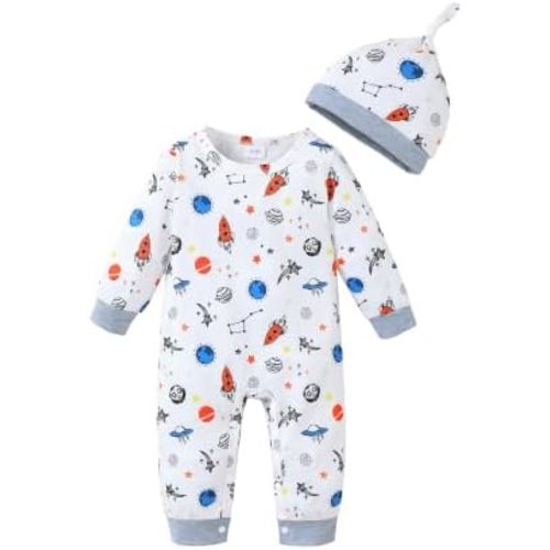 Newborn Baby Boy Clothes Fall Winter Cute Infant Outfits Long Sleeve Romper Hat Bodysuit Jumpsuits