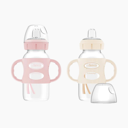 Dr. Brown's Wide-Neck Sippy Spout Bottle with Silicone Handles (2 Pack) - Lt Pink & Ecru, 9 Oz, 2