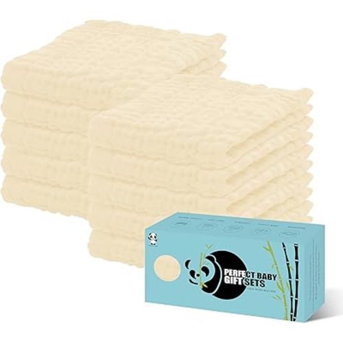 HIPHOP PANDA 10 Pack 6-Layers Muslin Burp Cloths Large - Durable 100% Cotton - Baby Essentials Extra Absorbent and Soft Boys & Girls Rags for Newborn Registry (Ivory, 20" X10")