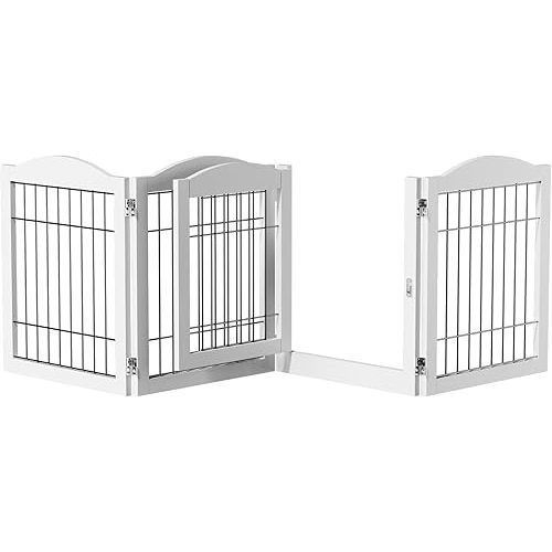 VINGLI Freestanding Pet Gate, Dog Gate with Walk Through Door, Foldable Pet Safety Fence for Stairs Doorways Fireplace (24" H - 4 Panels)