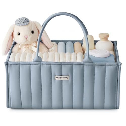 Blissful Diary Baby Diaper Caddy Organizer, Stylish Storage Basket for Newborn Essentials and Diaper Station, Gift for Baby Shower and Registry Must-Have, Dusty Blue