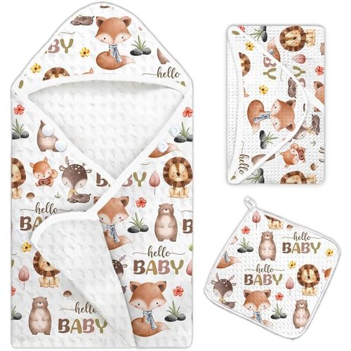 1PCS Wildlife Theme Baby Bath Towels, Hooded Baby Towel for Newborns, Toddler Bath Towel for Boys or Girls, Soft & Absorbent, with 1 Toddler Face Towels 32 * 32IN