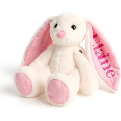 Embroidered Plush Bunny with Child's Name, Personalized Bunny Stuffed Animal, Custom Baby Toys, 1 Year Old Girl Gifts, Birthday Baby Shower for Girls Boys (White)