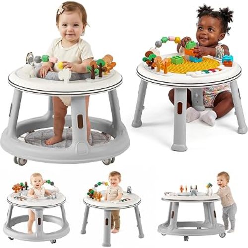 5-in-1 Baby Walker with Wheels, Bouncer, Push Walker & Building Block Table