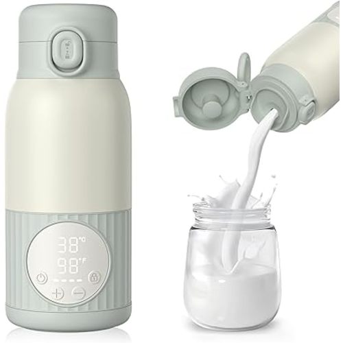 Portable Bottle Warmer for Breast Milk,Formula or Water 13oz Large Capacity,100W Power Fast Warming & Precise Temp Control Baby Milk Warmer for Travel (Grey)