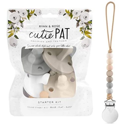 Ryan & Rose Cutie PAT Pacifier and Cutie Clip Gentry Pacifier Clip (Neutral Rush)