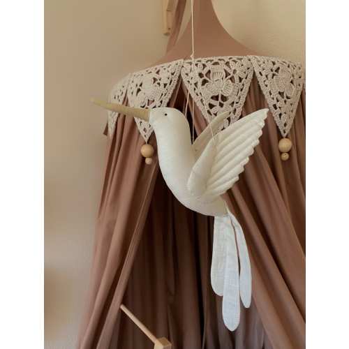 linen white hanging  hummingbird , baby nursery decor , interior decoration, linen bird colibri , baby shower gift