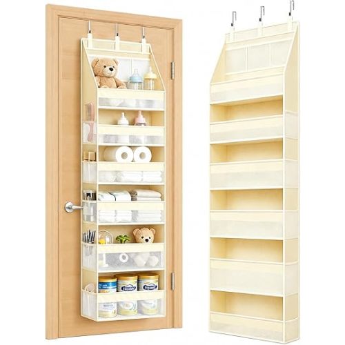 Over the Door Organizer: Large Capacity Sturdy 6-Shelf Hanging Door Storage with 13 Mesh Pockets, Reinforced Anti-tilt Behind the Door Organizer for Baby Nursery, Closet, Bathroom, Dorm