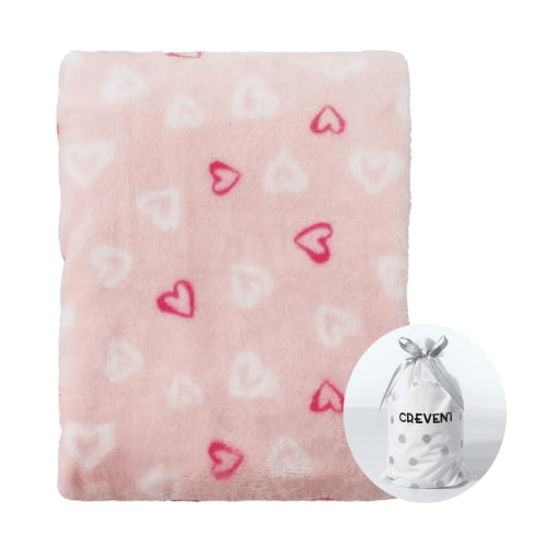 CREVENT 30''X40'' Cozy Plush Fleece Baby Blanket for Girl, Infant, Toddler, Crib - Pink Heart