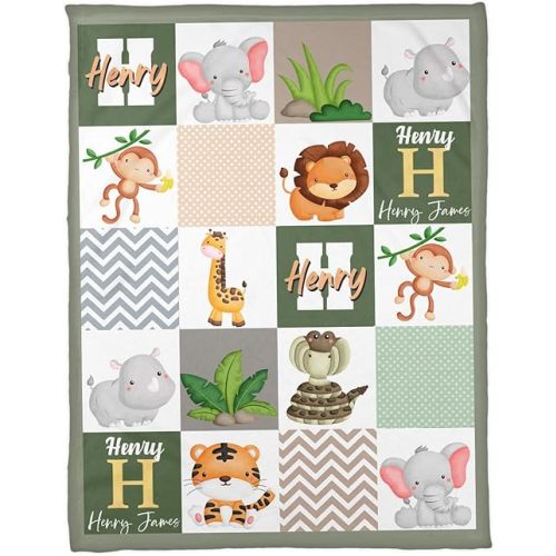 Zocoshi Monogram Personalized Baby Blankets, Custom Baby Blanket for Boy - Baby Blankets with Name for Boys, Best Gift for Baby, Newborn Monogram Flush Fleece (30x40) (Wild Animals 10)
