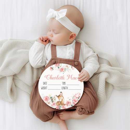 PINK FLORAL DEER Baby Birth Stat Sign, Baby Girl Woodland Deer Birth Announcement, Hospital Bassinet Sign Baby Girl, Deer Baby Shower Gift