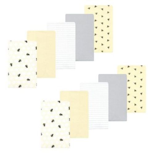 Luvable Friends Hudson Baby Cotton Poly Flannel Burp Cloths 10pk, Golden Bees
