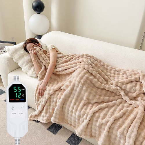 Heated Blanket Electric Blanket Throw 50''X60'' ,Soft Bubble Fleece Fast Heating Electric Blanket,Heating Blanket with 8 Heat Levels 1-12 Hours Auto-Off Overheat Protection, Machine washable，FCC Cert