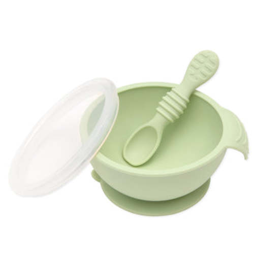 Sage Silicone First Feeding Set | Baby Bowl, Spoon + Lid | Bumkins