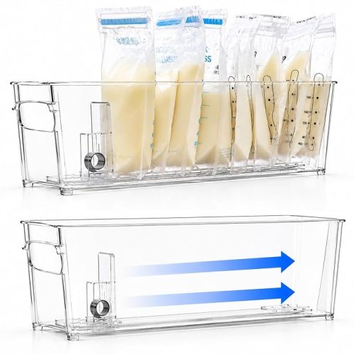 2 Pack Breast Milk Storage Containers with Auto Pusher for Fridge & Freezer