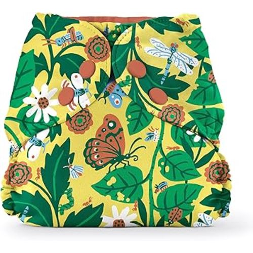 Esembly Cloth Diaper Cover - Reusable Swim Diaper, Waterproof, Breathable - Adjustable Outer Layer Over Absorbent Inner for Blowout Protection - in The Garden, Size 1 (7-17lbs)