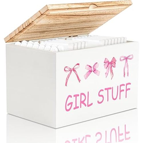 R HORSE Tampon Holder for Bathroom - Feminine Product Organizer, Coquette Pink Bow Organize Case with Lid Shark Week Tampon Storage Lady Stuff Box for Bathroom Accessories