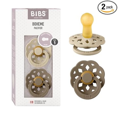 BIBS Pacifiers - Boheme Collection | BPA-Free Baby Pacifier | Made in Denmark | Set of 2 Vanilla/Dark Oak Color Premium Soothers | Size 0-6 Months