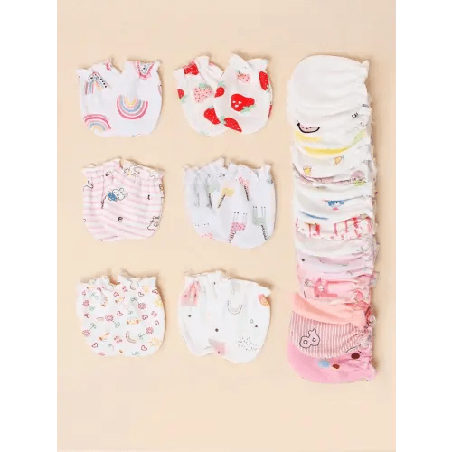 6pairs Assorted Newborn Baby Girl's Scratch Mittens, Strawberry & Rainbow Print, Soft & Skin-Friendly, Suitable For All Seasons | SHEIN USA