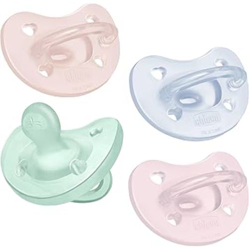 Chicco PhysioForma® 100% Soft Silicone One Piece Pacifier for Babies Aged 0-6 Months | BPA & Latex Free | Reusable Case | Spring Collection, 4pk