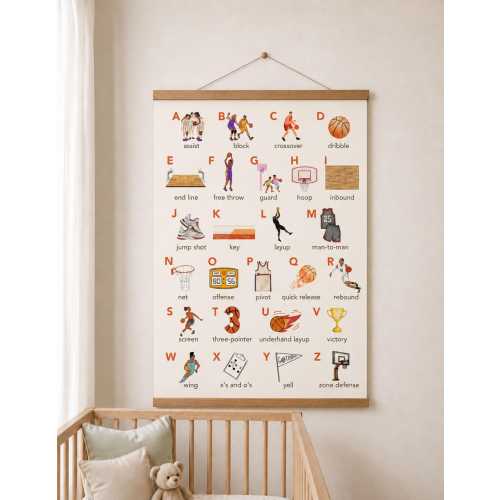 Basketball ABC Wall Hanging, Basketball Nursery Decor, Basketball Alphabet Poster with Wood Frame, Sports Nursery Wall Art, Baby Shower Gift