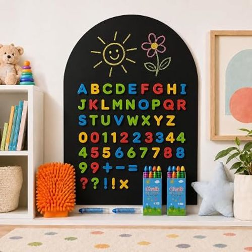 Magnetic Wall Arch Wallboard for Kids, 40" x 32" Peel and Stick Magnetic Wallpaper, Premium Black Chalk Board for Walls with Letters, Numbers, Water Soluble Crayons and Cleaning Cloth