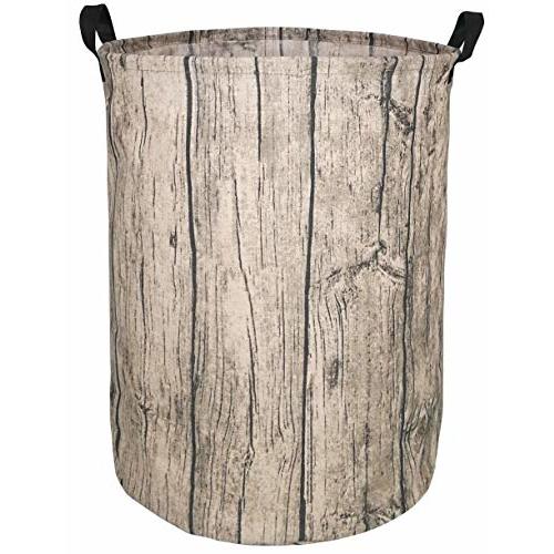 KUNRO Large Sized Round Storage Basket Waterproof Coating Organizer Bin Laundry Hamper for Nursery Clothes Toys (Tree Stump)